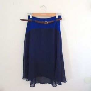 Pins and Needles midi skirt, aline, navy; rayon & polyester